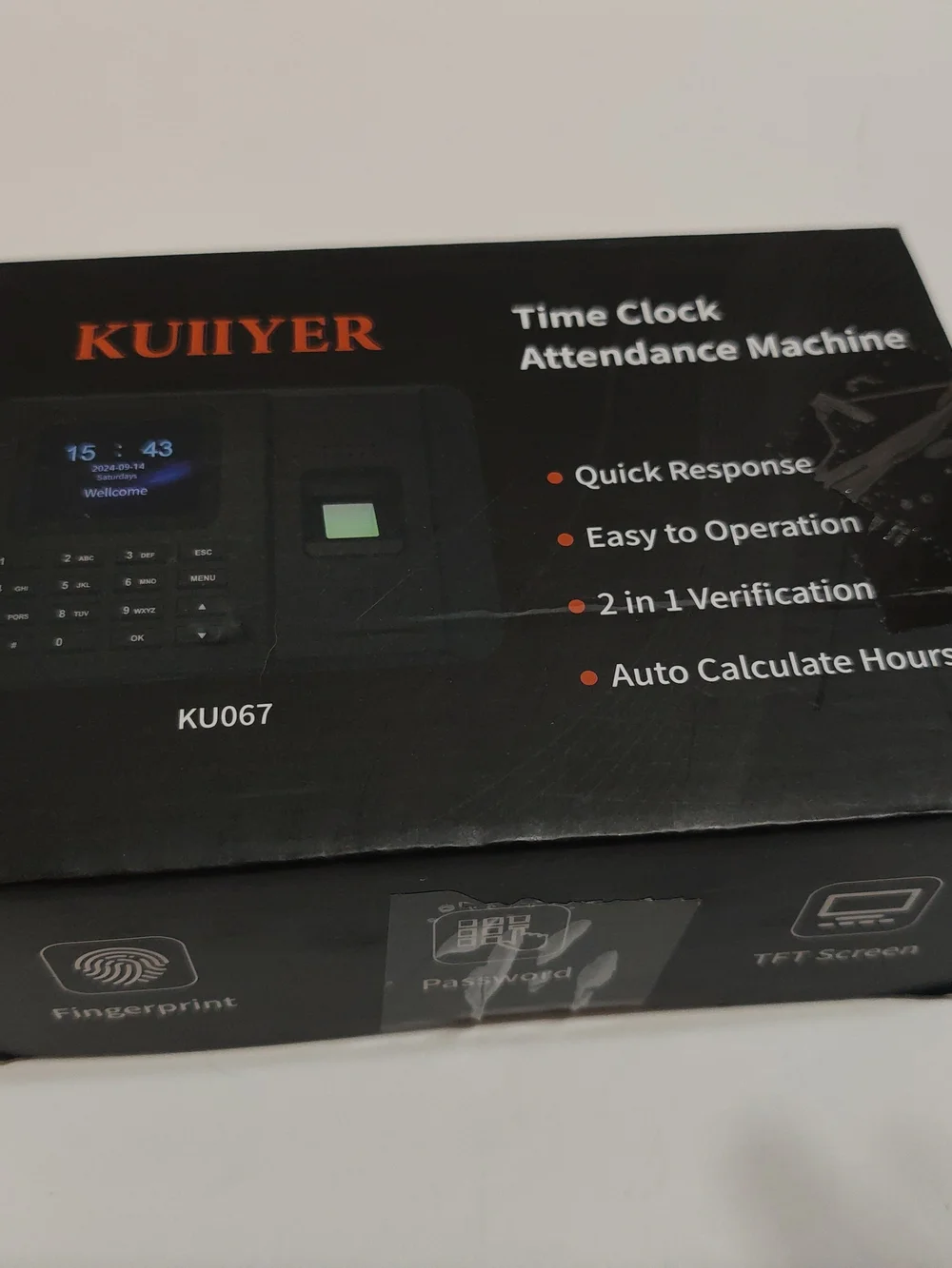 KUIIYER 2 in 1 Employees Time Clocks for Small Business (Fingerprint + Password)